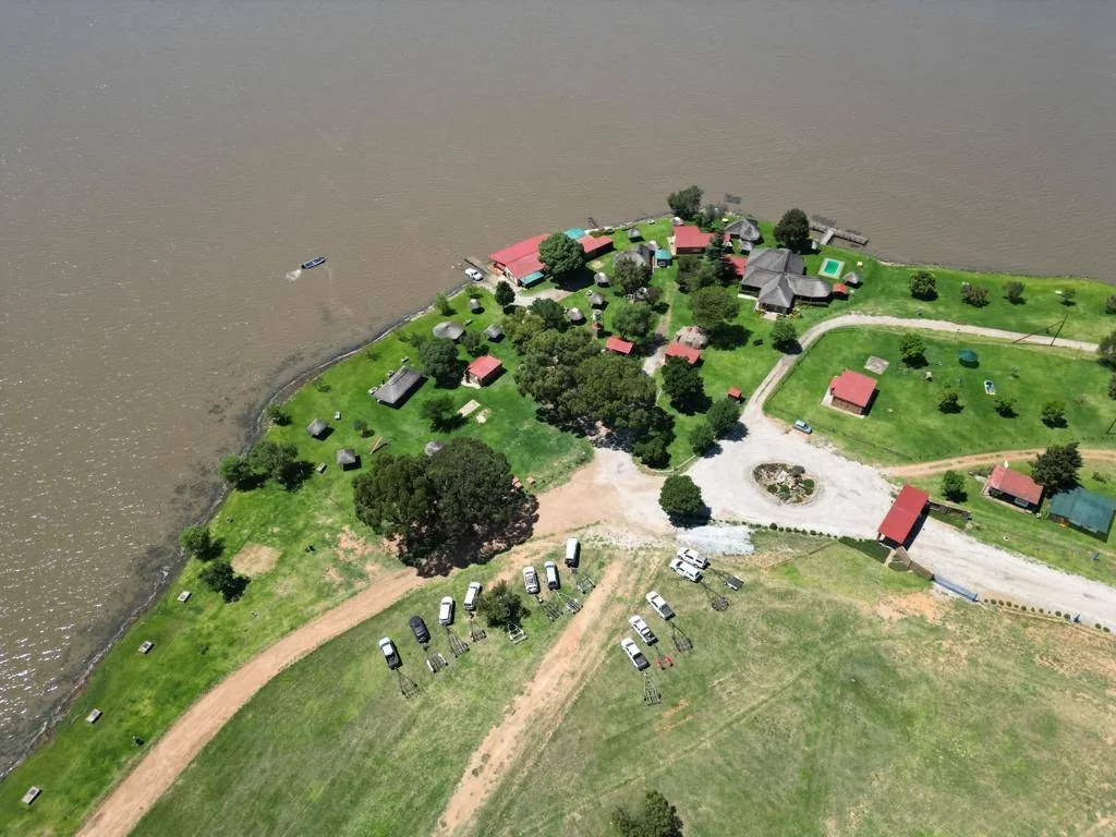 Aerial view of resort stands and entrance area